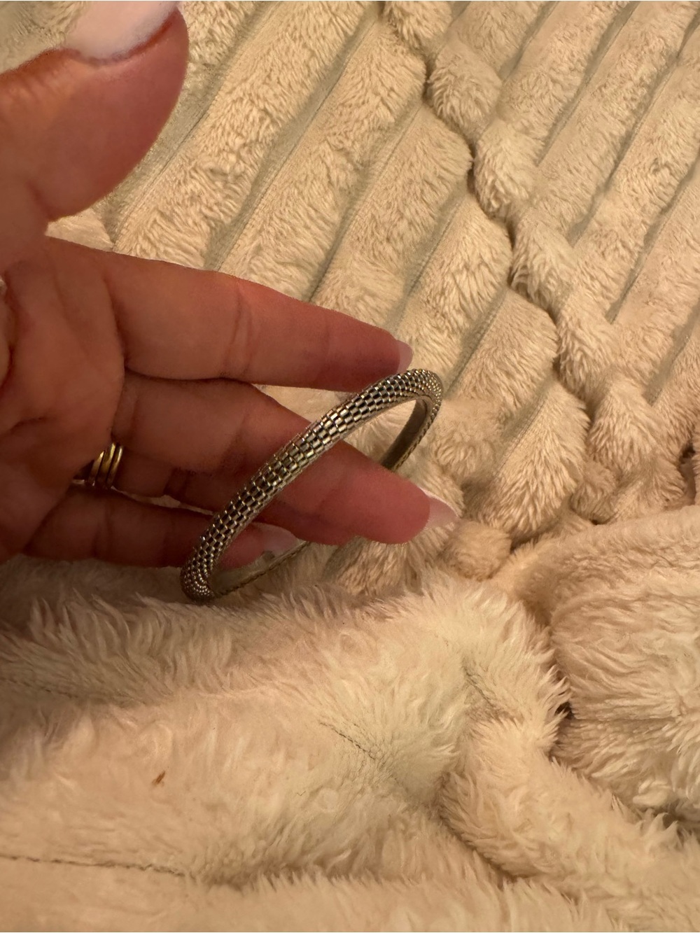 Sterling Silver Textured Bangle Bracelet - Silver